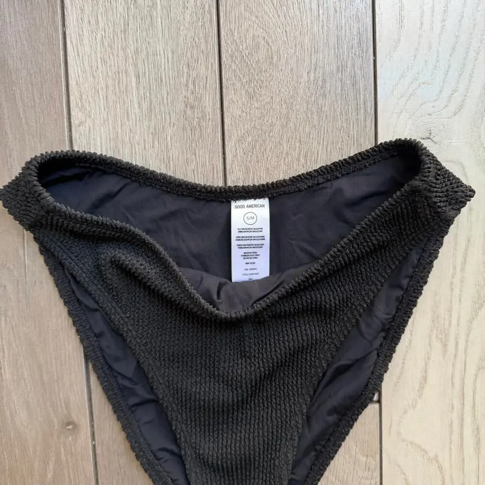 Good American Crinkle Bikini Bottom Black S/M